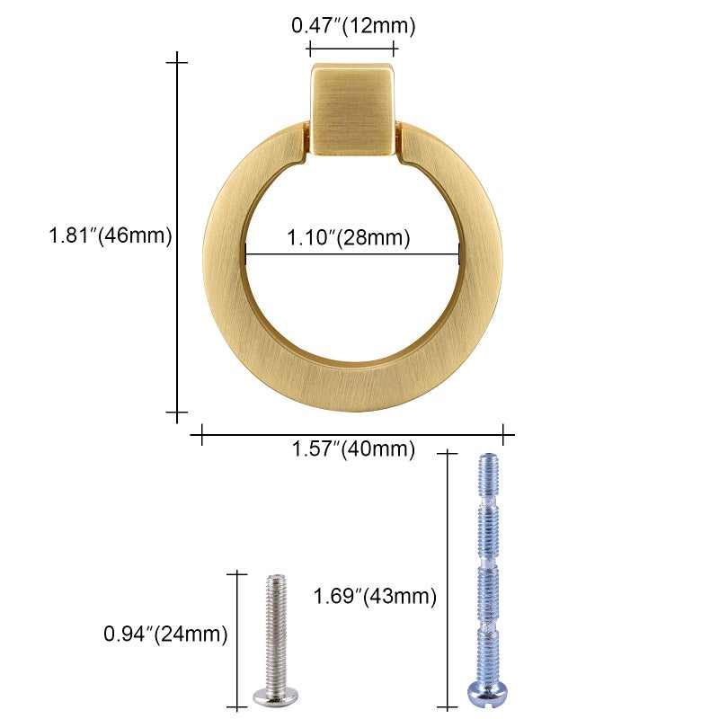 Dannisly 10 Pack Kitchen Cabinet Knobs, Gold Drawer Knobs Zinc Alloy Dresser Knob Round Drawer Ring Pulls 1.57 inch Single Hole Handles for Cupboard Door Knob Hardware - Image 2